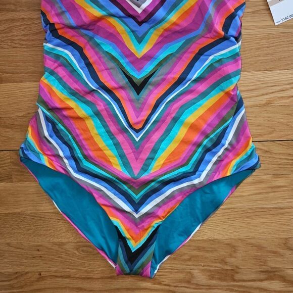 Trina Turk Louvre Stripe Reversible High Neck One Piece Swimsuit Size 12 - Picture 7 of 16
